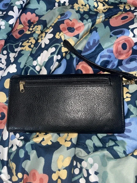 Michael Kors Black Leather Wristlet with Gold MK Medallion - Picture 3 of 6